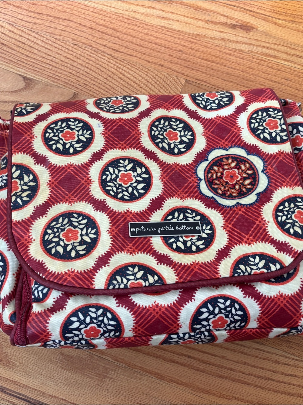 Petunia Pickle Bottom Red, Navy and Cream Patterned Cosmetic Crossbody